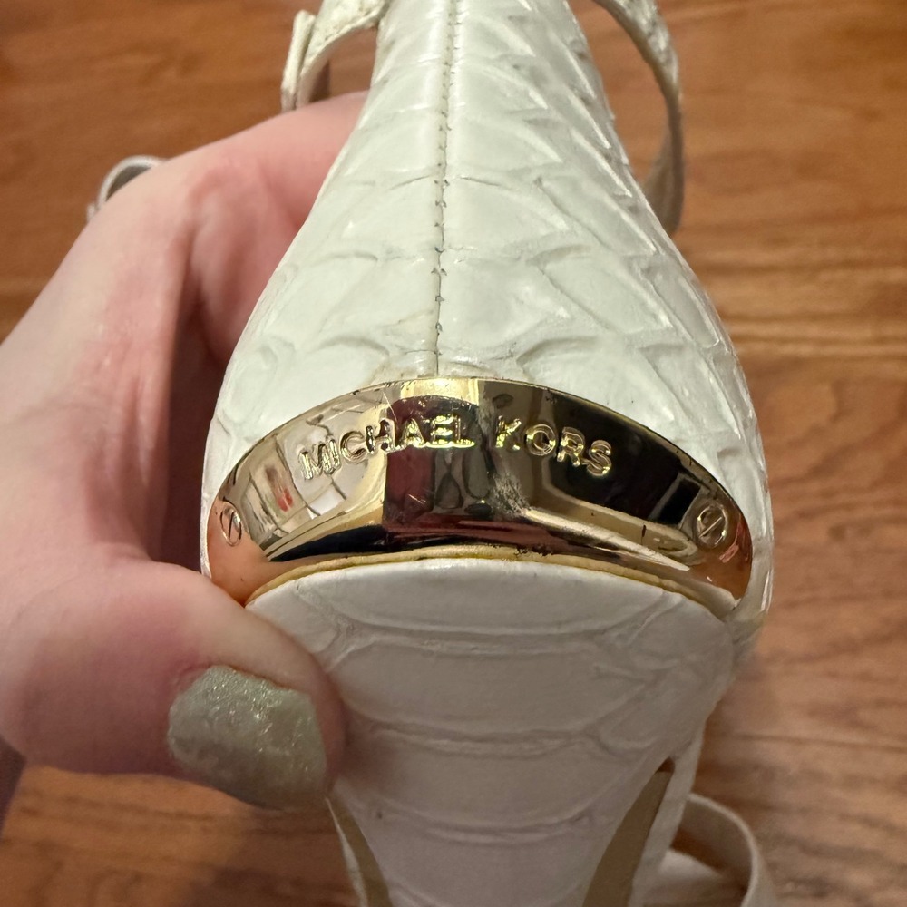 Michael Kors Kristen strappy sandals heels white snake-embossed leather Size 7.5 - Picture 7 of 14
